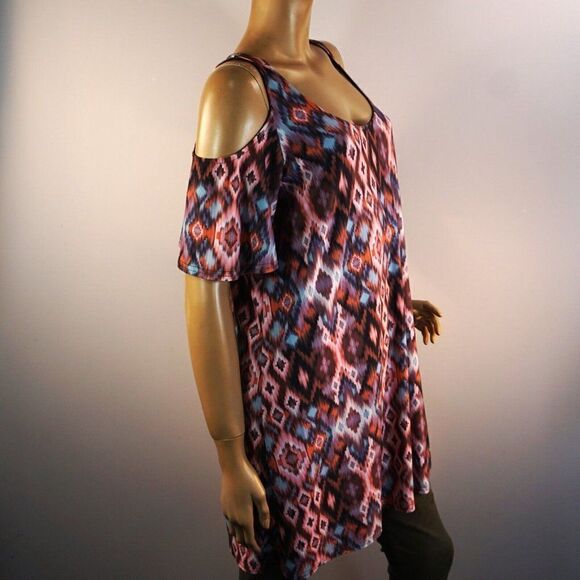 Deborah Viereck Cold Shoulder Sheath Tunic Dress Multicolor Abstract Size Medium - Picture 4 of 7